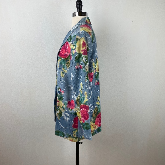 90s Y2K Danielle B Blue Woman 12 Floral Blazer Rayon Flax Cottagecore Career Art - Picture 5 of 9